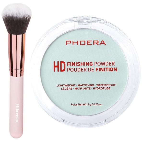 PHOERA Foundation Pressed Face Powder, Soft Focus Setting Powder, Silky Powder For Creating Without Shine, Smooths Pores & Lines, Up to 24H Wear Oil Control,0.28 Oz (003 Mint Green)