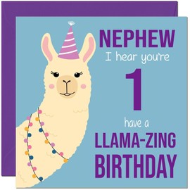 1st Nephew Llama Birthday Card - Llamazing - Funny Llama Nephews Birthday Card for 1 Year old Kids Baby One, first