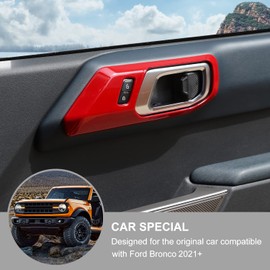 Jimen Compatible with Ford Bronco 2021-2023, 4PCS Car Inner Door Handle Bowl Cover Trim (Red)