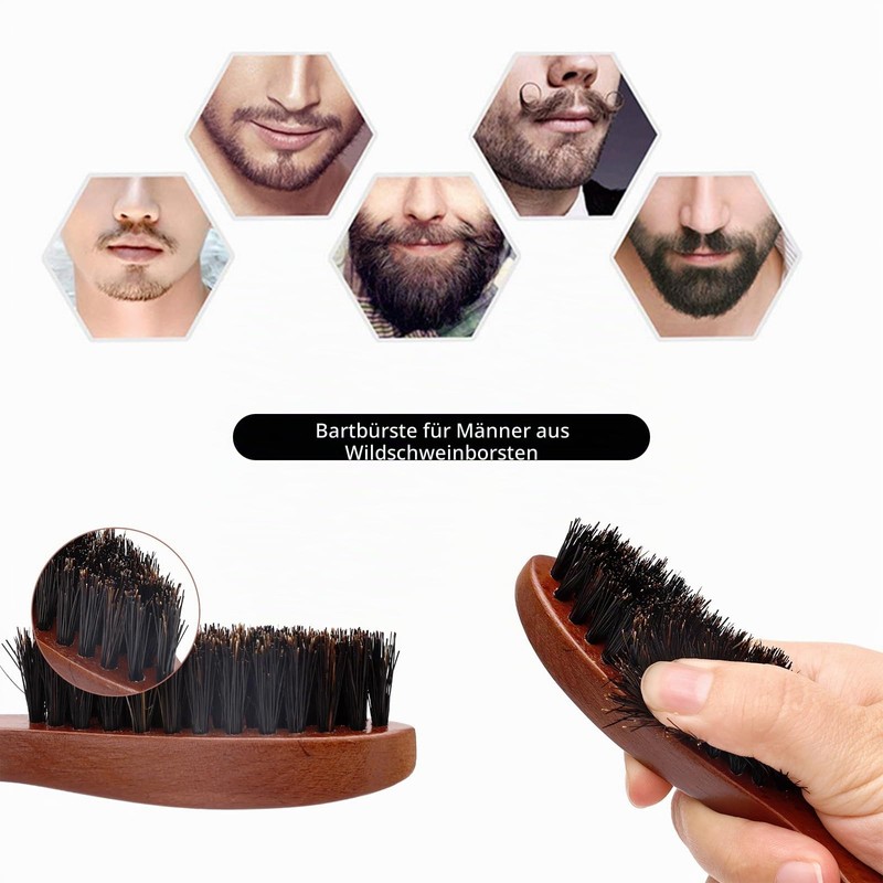Pack of 3 Boar Bristle Brush Hair Brush with Wooden