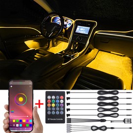 TABEN Car Ambient Lighting Kit, 5 in 1 with 6 m Multicolour Fibre Optic Footwell Lighting, Music Rhythm Sound, Active Memory Function, Wireless Remote Control and Bluetooth App Control 12V