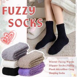 Eyean Womens Fuzzy Fluffy Slipper Socks Warm Winter Soft Thermal Plush Casual Sleep Cozy Home Socks (5 Pairs Grey Purple)
