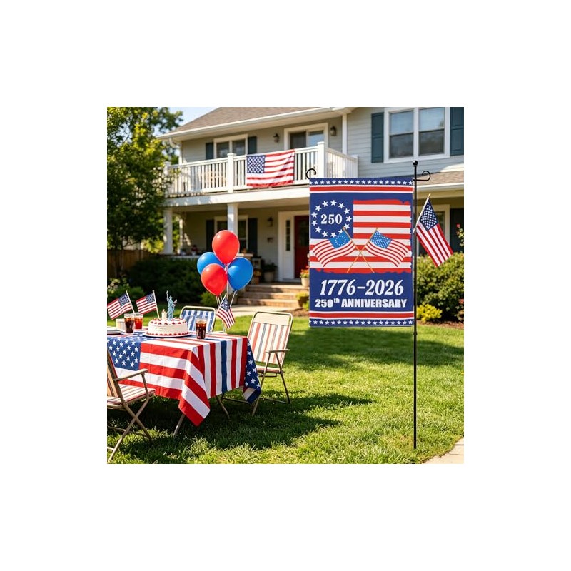 250th Anniversary USA Garden Flag - Double Sided Patriotic Decor