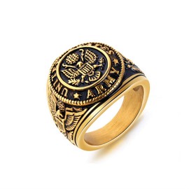 US Military Army Ring for Men, Eagle Medal Rings, Vintage Hawk Eagle Ring, USA Flying American Bald Eagle Ring, Vintage Jewelry Jewelry for Veterans Men Mens (7, Gold)
