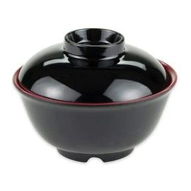 G.E.T. B-123-F, Fuji Collection, Black 12 oz. Melamine Bowls with Lids (Pack of 12)