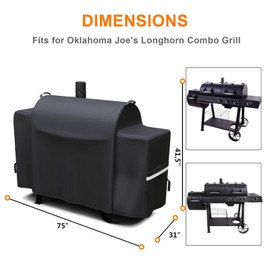 Grisun Grill Cover for Oklahoma Joe's Longhorn Combo Grill, Anti-Fade Waterproof BBQ Cover for Oklahoma Joe's Charcoal/LP Gas/Smoker Combo, Fabric Handle for Easy Put On and Take Off, 600D Polyester