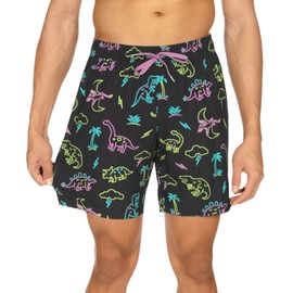 Tipsy Elves Neon Dinosaur 4 Way Stretch Swim Trunks for Men Size Large