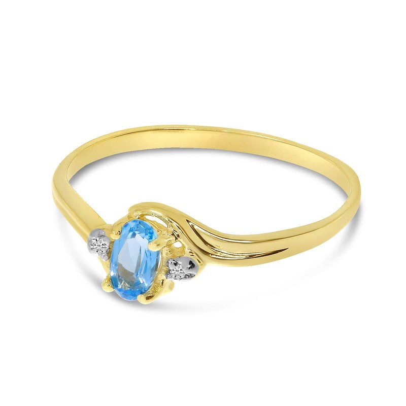 14k Yellow Gold Oval Blue Topaz And Diamond Ring (Size