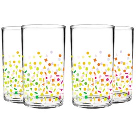 Youngever 4 Pack 9 Ounce Plastic Tumblers, Plastic Glasses, Cafe Break-Resistant Drinking Glasses, Shatterproof Beverage Tumblers, Reusable | NO BPA | Top-rack Dishwasher Safe (3D Confetti)