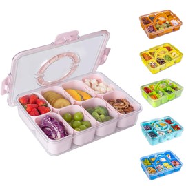WACOI Bandeja dividida para servir aperitivos con tapa y asa, contenedor de charcutería, organizador portátil de almacenamiento para dulces, frutas, frutos secos, aperitivos, fiesta, picnic (1