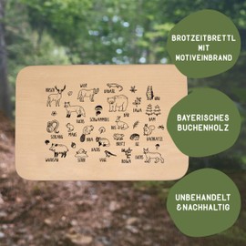 WOIDKIND Bread board with Bavarian forest animal motifs, fox, bear, beech wood, branding, icons, breakfast, gift, birthday, dialect