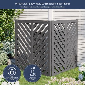 BELLEZE Privacy Fence Panels for Outside, Wooden Air Conditioner Fence Pool Equipment Generator Trash Can Enclosure Outdoor Fence Panels - 41" H X 36" L X 36" W (2 Panels, Dark Gray)