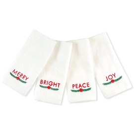 Serafina Home Christmas Holiday White Hand Tip Towels: Decorative Embroidered Peace Joy Merry Bright