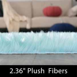 Latepis Light Blue Shaggy Rugs for Bedroom Rug 3x4 Faux Sheepskin Rug Teal Fur Rug for Living Room Fluffy Rug Bedside Rug Plush Rug Boho Rug Luxury Home Decor