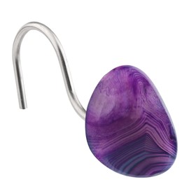 Amogeeli 4pcs Stainless Steel Shower Curtain Hooks with Polished Agate Stone, Decorative Crystal Agate Shower Curtain Hangers Set for Bathroom Bedroom