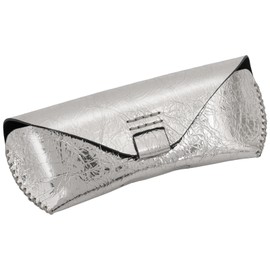 RafiCaro Women's Glasses Case, Genuine Leather, Slim, Soft, Semi-Hard, Magnetic Buttons, Sunglasses, Eyeglass Case, Simple, Cute, Lightweight, Silver