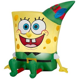 Gemmy Christmas Inflatable Spongebob in Elf Outfit, 3 ft Tall, Multi