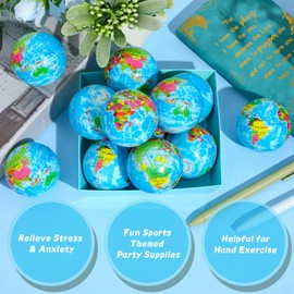 Poen 400 Pcs Globe Squeeze Balls, 2 Inch Mini World Earth Stress Balls Bulk Educational Relief Foam Squeeze Ball with Blue Drawstring Bag for Finger Exercise School Reward Party Gift