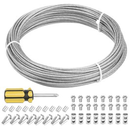 Wire Rope Stainless Steel 20 m, Stainless Steel Rope 1.5 mm, 304 Stainless Steel Cable Set with Wire Rope Clamp, Wire Rope Thimbles, Aluminium Sleeves, Tension Wire Rope Tension Set, Wire Rope Trellis