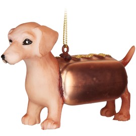 BRUBAKER Dachshund as Hot Dog Brown - Hand-Painted Glass Christmas Bauble Dog - Mouth-Blown Christmas Tree Decoration Figures Funny Decorative Pendant Tree Ball - 10.8 cm