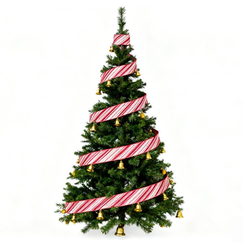 Meseey Red and White Diagonal Stripes Wired Ribbon 2.5 Inch