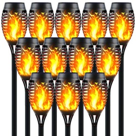 Awethone 12 Pack Solar Torch Light with Flickering Flame, 12 LED Mini Waterproof Solar Lights Outdoor Decorative, Auto On/Off Solar Powered Xmas Decoration Tiki Torches for Pathway, Yard, Garden