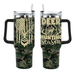 XMDZH Hunting 40 Oz Tumbler with Handle For Men, Deer Hunting Season Christmas Fathers Day Birthday Gifts For Hunters, Cool Dad Gifts From Son, Daughter and Wife, Grandpa Husband Boyfriend Cup
