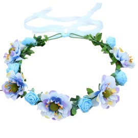 QHFlashbuy Flower Wreath Flower Crown Headband, Flower Headband Purple Boho Flowers Hair Wreath, Adjustable Bridal Bridesmaids Headband for Women Girls Wedding Party Festival