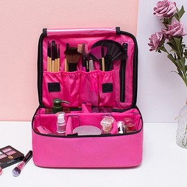 Living Essential Large Portable Travel Makeup Pouch Cosmetic Bag Beauty Storage Organizer Pink 2ea
