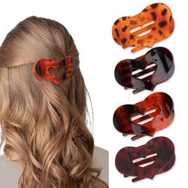 CURASA Flat Hair Clips for Women, 4PCS Heart Shape Leopard Strong Hold Flat Claw Clips for Thick & Thin Hair, Lay Down Hair Claw Clips Hair Accessories for Women & Girls