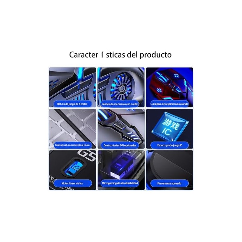 Guibell Mouse Gaming con Cable 3200 dpi,Luces LED 7 Modos,Negro