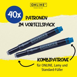 Online Combination Fountain Pen Cartridges, Universal Cartridges Compatible with All Standard Fountain Pens including Lamy, Replacement Cartridges, Erasable, Washable, Also Suitable for Rollerballs, Value Pack