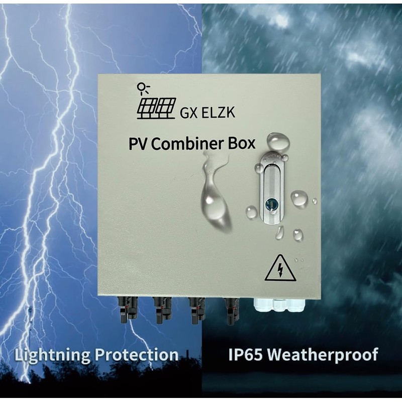 GXELZK Hardcover Solar Combiner Box with 4 Strings, 80 A