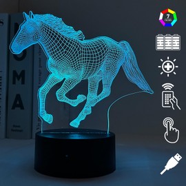 Fincoly Horse 3D Night Light for Kids RGB 16 Colors Dimmable Desk Lamp with Remote Control Smart Touch Animal Creative Decoration Lamp Animal Horse Lamp for Birthday Christmas for Kids Boy Girl