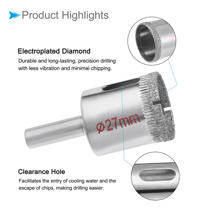 CoCud Diamond Drill Bits, 27mm Cutting Diameter, Nickel-Plated Coating Diamond