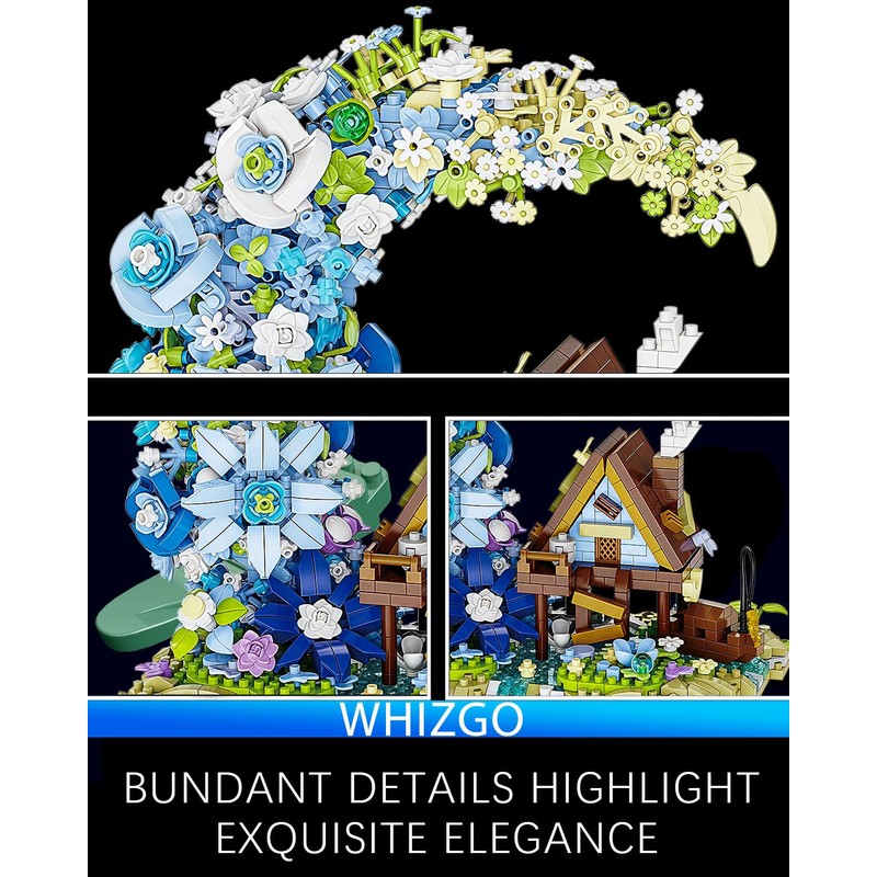 WHIZGO Blue Moon Flower House Mini Building Blocks Set, 1343PCS-Botanical
