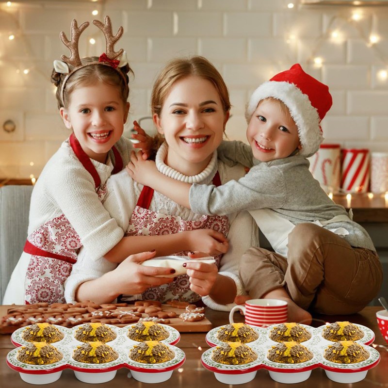 Hiceeden 2 Pack Ceramic Muffin Pans, 6 Cup Non-Stick Muffin
