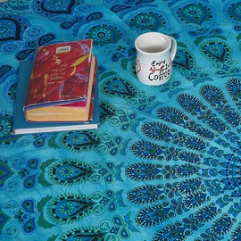 Furnishful Finesse Mandala Turquoise Blue Tapestry Boho Wall Hanging Tapestries Wall Cloth Tapestry for Living Room Bedroom and Home Decor- 72 Inches (Round)