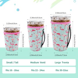 AJLTPA Iced Coffee Sleeve Insulator Sleeves for Cold Drinks Beverages, 3 Pack Reusable Neoprene Cup Sleeve with Handle for 16-32oz Coffee cups(Flamingo)
