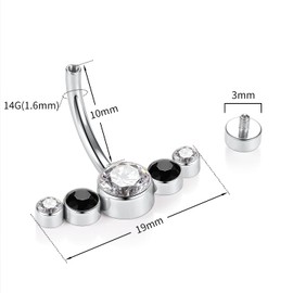 G23 Titanium Navel Ring Internally Threaded Belly Button Ring Belly Button Piericing 14G Navel Ring 3/8 inch (10mm) Belly Button Bar Curved Shape with Black CZ Navel Jewellery Navel Piercing