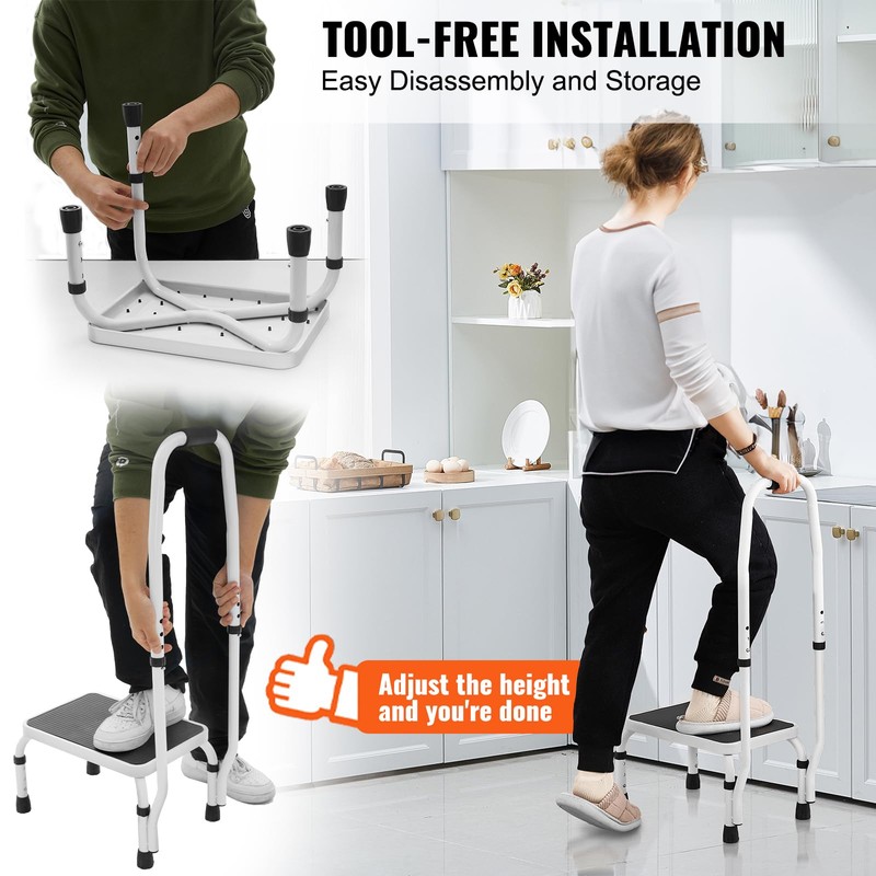 VEVOR Step Stool 1-Step 330lbs Capacity, 3 Adjustable Height with