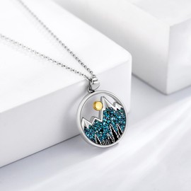 UCADRIT Turquoise Mountain Necklace Sterling Silver Turquoise Pendant Mountain Nature Jewelry for Women Hikers Climbers, Sterling Silver, No Gemstone