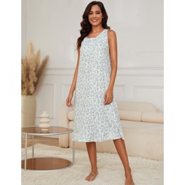 Marvmys Women Sleeveless Long Nightgown Summer Mumu House Dress Henley Vinatge Nightdress Sleepwears White XL