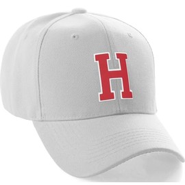 Daxton Classic Baseball Hat Custom A to Z Initial Team White Red Letter, White Cap Letter H