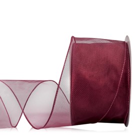 Wine Red Sheer Ribbon for Wreath Bow, 2.5" x 25 Yards Organza Wired Ribbon for Gift Wrapping, Floral Bouquets, DIY Crafts, Party and Holiday Decorations, Organza Ribbon for Tree and Home Decor