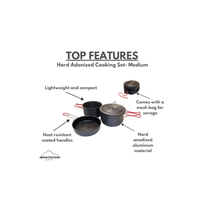 4011823 Alpine Mountain Gear Hard Anodized Camping Cookset