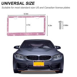 FALVFUN Bling Car License Plate Frame, 2PCS Crystal Sparkly Rhinestone Stainless Steel Vehicle License Plate Holder for Women Girl, Diamond Automotive Exterior Accessories, Universal Fit (Pink)