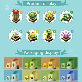 ENHANA 8 Packs Building Blocks Succulent Plant Creative Bouquet Bricks Kits DIY Assembled Toy Collectible Mini Potted Plants Flowers Building Blocks Toy Sets Gifts for Kids 650 Pieces