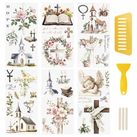 WANDIC 6 Pcs Cross&Church Rub On Transfer Sticker,Bible Stickers Flower Garland Decals for Present Packaging DIY Scrapbooking Photo Albums Furniture,15 * 30cm