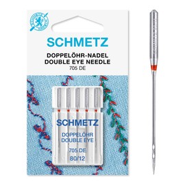SCHMETZ Sewing Machine Needles Double Eye Needles | 705 DE | 5 Double Eye Needles | Needle Thickness: 80/12